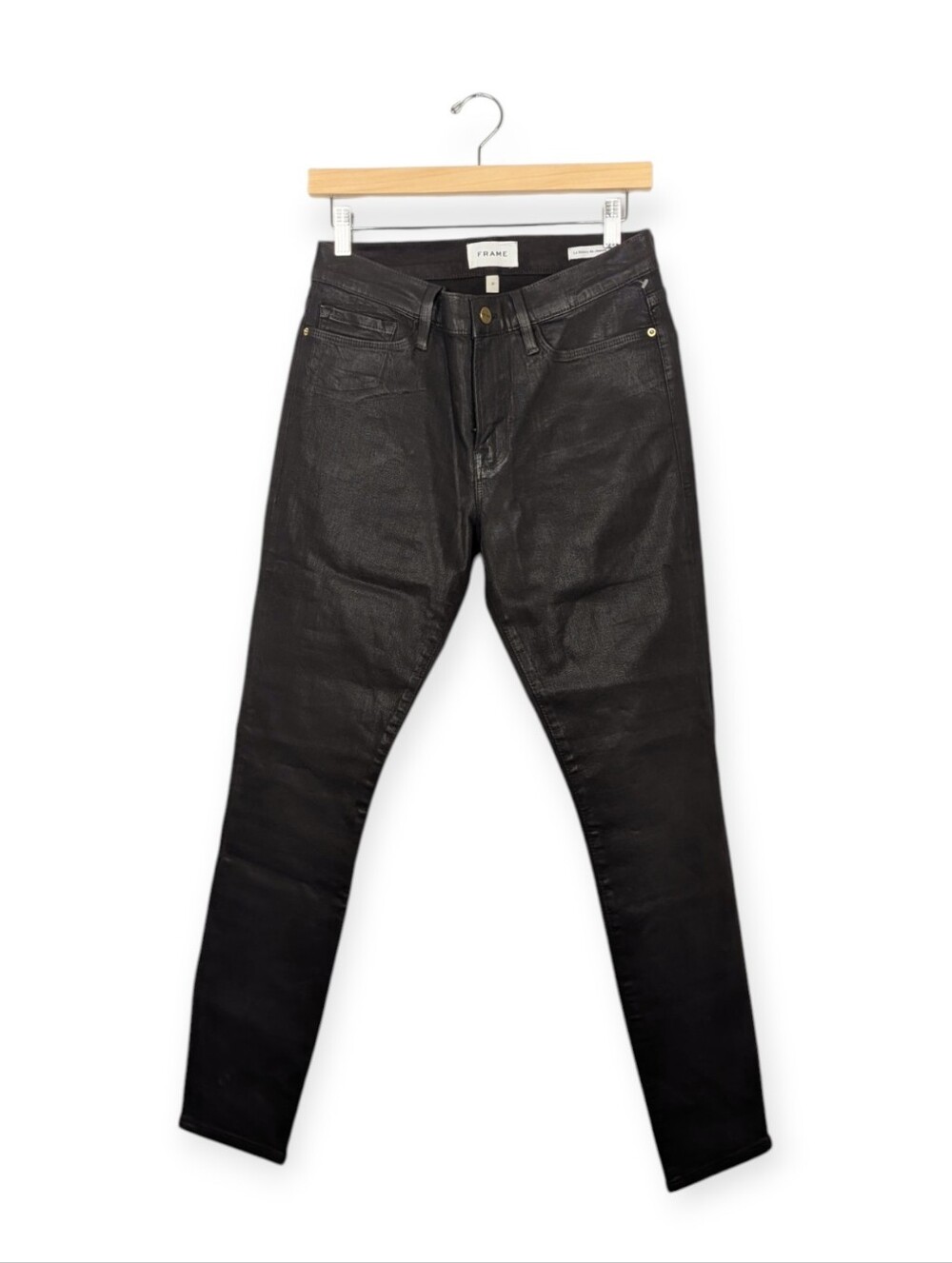 Frame Le Skinny Mid Rise Skinny Jeans Brown Coated Stretch Size 31 NWT